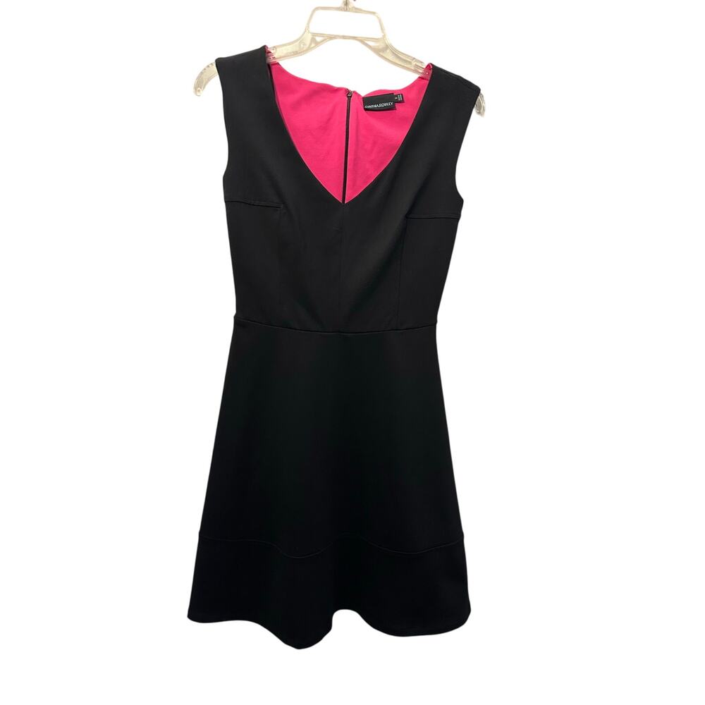 Cynthia Rowley Womens Fit and Flare black dress V-Neck size small